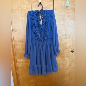 Ruffled Dusty Blue Tie Back Summer Wedding Dress